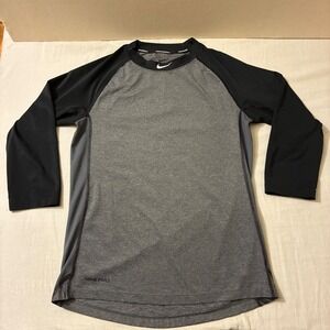 Nike Pro Dri-FIT Baseball Youth Large 3/4 Sleeve Shirt Kids Grey Black Raglan
